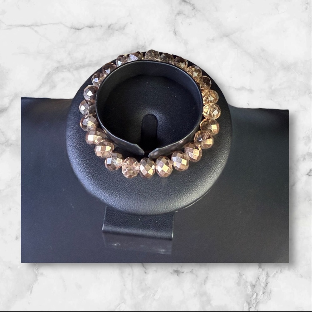213.Beaded Stretch Bracelet Multicolor Smoky Champagne‎ Adjustable